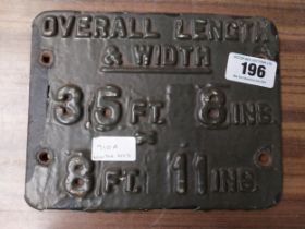 Overall Length and Width cast iron ridge plate. {18 cm H x 23 cm W}.