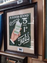A Good Hand Ogden's Tabs framed advertising print {37cm H X 28cm W}.