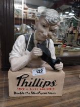 Phillips Stick - a - Soles and Heels Ruberoid advertising figure. {30 cm H x 10 cm W x 12 cm D}.
