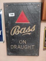 Early 20th C. Bass on Draught slate advertisement. {31 cm H x 48 cm W}.