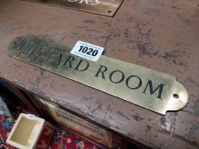 Early 20th C. brass Billiard Room door plate. {5 cm H x 21 cm W}