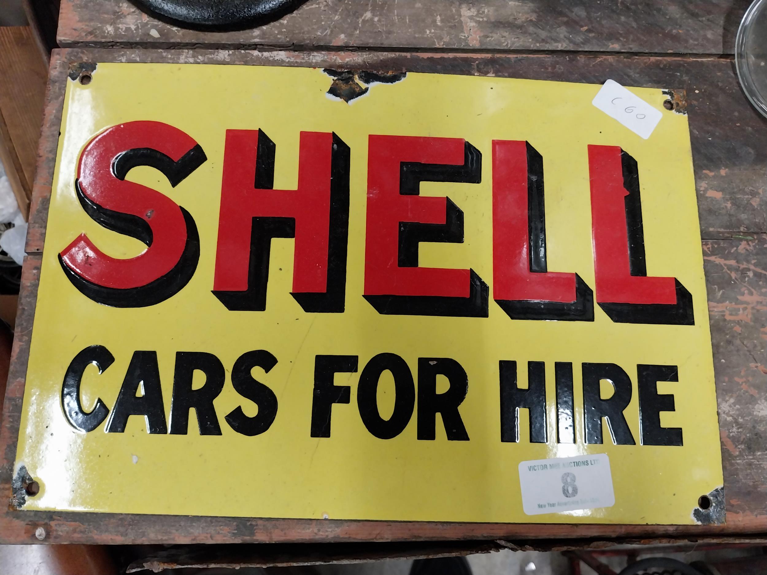 Shell Cars For Hire enamel advertising sign. {38 cm H x 24 cm W}. - Image 3 of 3