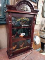 Mahogany display cabinet Westminster Pipes including pipes. {52 cm H x 31 cm W}.