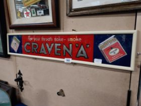 For Your Throats sake Smoke Craven A reverse painted glass advertising sign. {18 cm H x 93 cm W}.
