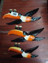 Set of three Carltonware Guinness Flying Toucan wall plaques. {12 cm H x 25 cm W to 8 cm H x 16 cm