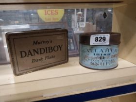 Murrays Dandy Boy Dark Flake Tobacco tin {4 cm H x 16 cm W x 10 cm D} and Gallaher's Tin[{9 cm H x