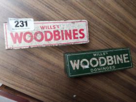 Two Wills's Woodbine advertising Domino sets. {3 cm H x 16 cm W x 5 cm D}.