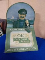The original OK dark flaked 3D tobacco cardboard advertising showcard {34cm H x 25cm W x 20cm D}