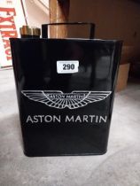 Aston Martin tinplate petrol can. {30 cm H x 24 cm W x 15 cm D}.