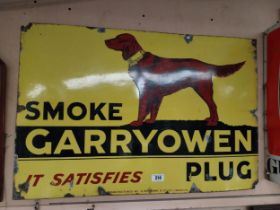 Smoke Garyowen Plug It Satisfies by GSP Lane and Co Limerick enamel sign. {60 cm H x 90 cm W}.