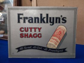 Franklyn's Cutty Shagg Tobacco showcard. {19 cm H x 26 cm W}.