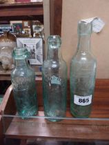 Three 19th C. blob top bottles - M Davis Manchester, Hilton and Bates Newtownheath and Corcoran