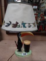 Guinness Carltonware Toucan advertising lamp with original shade. {28 cm H x 17 cm W}.