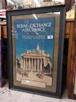 Royal Exchange Insurance framed advertising print. {94 cm H x 57 cm W}.