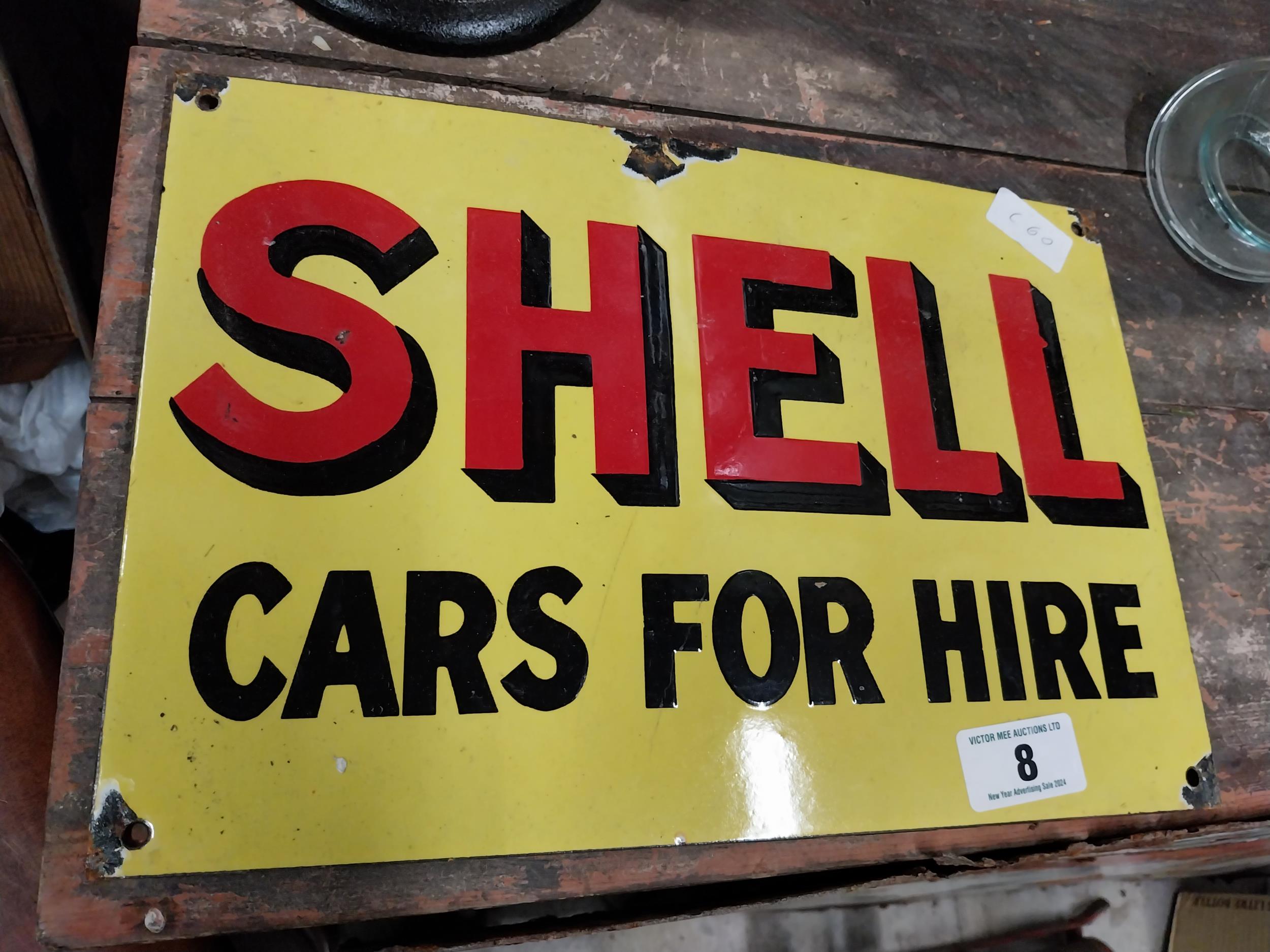 Shell Cars For Hire enamel advertising sign. {38 cm H x 24 cm W}. - Image 2 of 3
