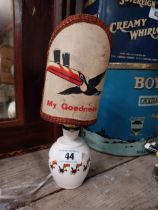 1950's ceramic Guinness Toucan lamp with original clip on shade. {33 cm H x 10 cm Dia.}.