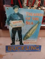 Buckling Pleasure of the Sea cardboard advertising showcard. {41 cm H x 26 cm W}.