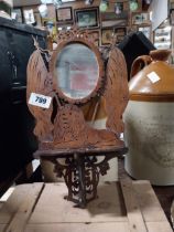 Early 20th C. scratch carved wall mirror decorated with shamrocks and lions. {37 cm H x 23 cm W}.