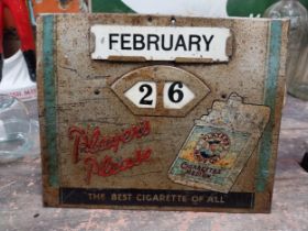 Player's Please tinplate advertising calendar. {22 cm H x 26 cm W}.