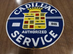 Cadillac Services enamel advertising sign {29 cm D}.