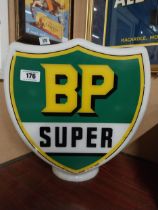 BP Super glass petrol pump globe. {39 cm H x 35 cm W x 19 cm D}.