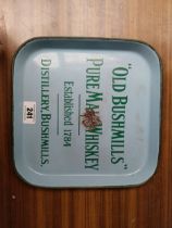 Old Bushmills Whiskey enamel advertising drinks tray. {30 cm H x 30 cm W}.