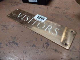 Early 20th C. brass Visitors door plate. {7 cm H x 25 cm W}
