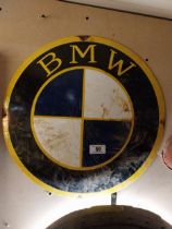 BMW enamel advertising sign. {47 cm H x 47 cm W}.