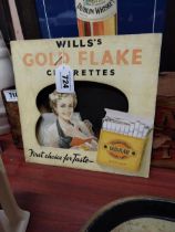 Wills's Gold Flake cardboard advertising shelf showcard. {27 cm H x 28 cm W}.