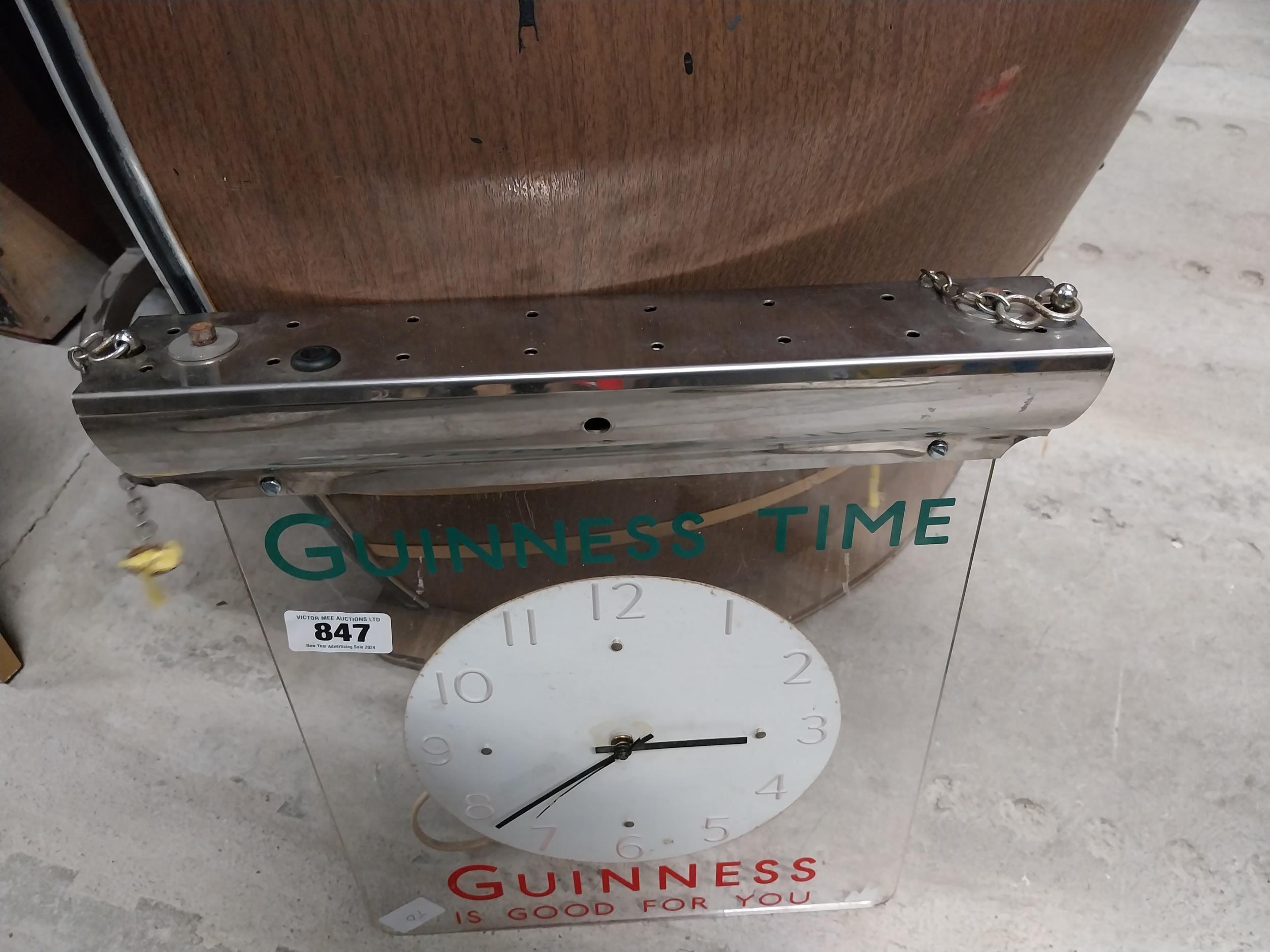 Guinness is Good for you chrome and Perspex hanging advertising clock. {41 cm H x 36 cm W}. - Image 4 of 4
