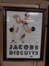 Jacob's Biscuits showcard in original wooden stamped frame. {56 cm H x 43 cm W}.