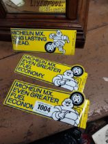 Three Michelin Tyres advertising stickers. {8 cm H x 20 cm W}.