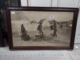 Framed black and white print of West of Ireland in the early 1900's. {55 cm H x 85 cm W}.