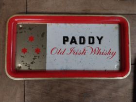 Paddy Old Irish Whiskey tinplate advertising tray. {19 cm H x 36 cm W}.