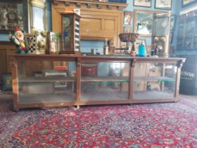 Early 20th C. painted pine shop counter with glass panels {85 cm H x 275 cm W x 62 cm D}.