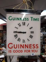 Guinness Time Guinness is Good for You chrome and glass battery operated advertising clock. {55 cm H
