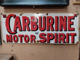 Carburine Motor Spirit enamel advertising sign. {24 cm H x 62 cm W}.