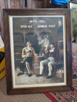 Guinness and Bass framed advertising print {57 cm H x 44 cm W}.