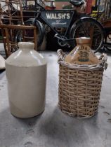 Boord and Son London stoneware flagon with original basket {35 cm H x 21 cm Dia.} and another {32 cm