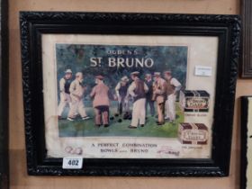 Ogden's St Bruno A Perfect Combination Bowls and Bruno framed advertising print. {37 cm H x 48 cm