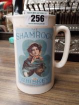 Shamrock Whiskey ceramic advertising water jug. {18 cm H x 16 cm W x 12 cm D}.