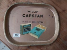 Wills's Capstan Palin or Cork Tipped tinplate advertising drink's tray. {32 cm H x 41 cm W}.