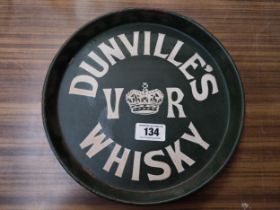 Victorian VR Dunvilles Whiskey enamel advertising drink's tray. {30 cm Dia.}.