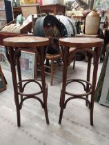 Two bentwood bar stools. {80 cm H x 37 cm Dia.}.