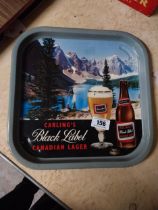 Carling Black Label lager tin plate drinks tray. {35 cm H x 35 cm D}.