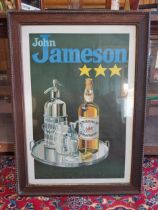 Original John Jameson advertising showcard mounted in oak frame {87 cm H x 62 cm W}.
