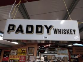 Paddy Whiskey Perspex light up advertising box. {20 cm H x 67 cm W x 17 cm D}.