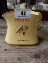 Robin Cigarettes ceramic water jug. {12 cm H x 13 cm W x 11 cm D}.