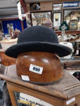 Early 20th C. Bowler Hat by Callaghan's Dublin {12 cm H x 22 cm W x 26 cm D} and Riding Hat {14 cm H