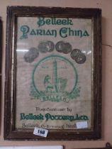 Belleek Parian China framed advertising print. {45 cm H x 34 cm W}.